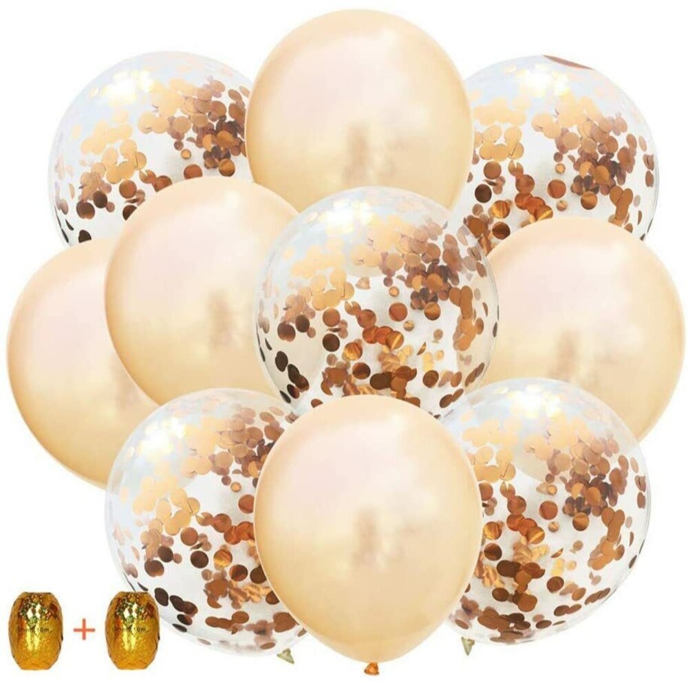 Set of 50 Gold Confetti 12" Latex Balloons w/60 Feet Rose Gold Ribbon